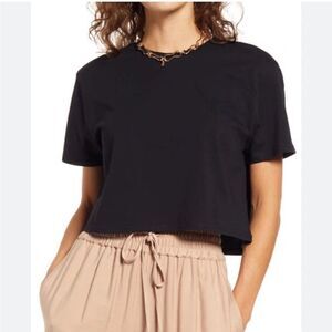 OPEN EDIT Boxy crop T-shirt in black Size XXS